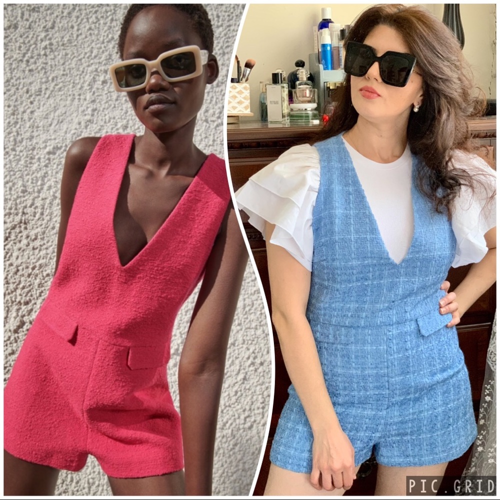 Zara short textured weave jumpsuit.